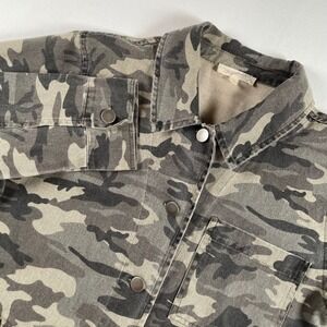Mystree Camouflage Denim Shacket Jacket Dress Frayed Hem Utility Size Small